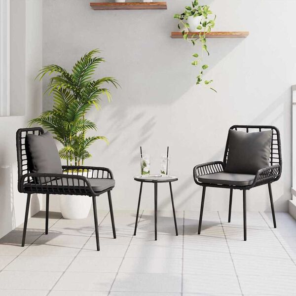 vidaXL Gar&eth;ur bor&eth;sett 3 pcs Svartur og Anthracite p&oacute;l&yacute;rattan
