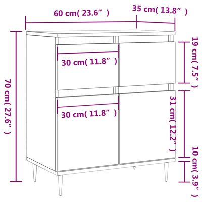 vidaXL Skenkur Sonoma Eik 60x35x70 cm Samsettur Viður