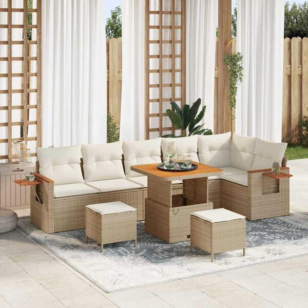 vidaXL Gar&eth;s&oacute;fa sett me&eth; p&uacute;&eth;i 11 pcs Beige og krem p&oacute;l&yacute;rattan