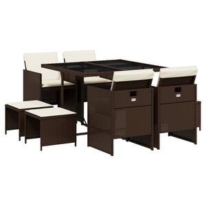 vidaXL 9 Parta Gar&eth;bor&eth;sett me&eth; Sessum Br&uacute;nt P&oacute;l&yacute;rattan