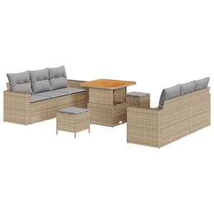 vidaXL Gar&eth;s&oacute;fa sett 9 pcs Drapplita&eth;ur p&oacute;l&yacute;rattan