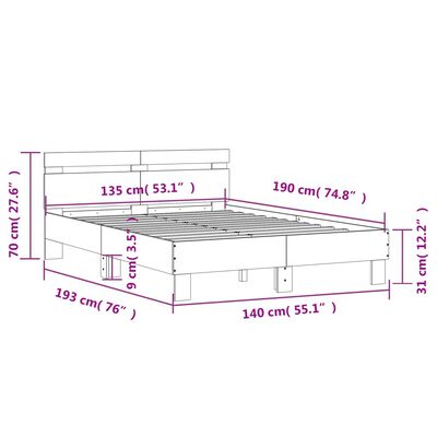 vidaXL Rúmgrind án Dýnu Svört 135x190 cm