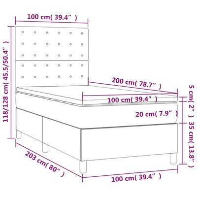 vidaXL Hólfað Springrúm með Dýnu Dökkgrænt 100x200 cm Flauel