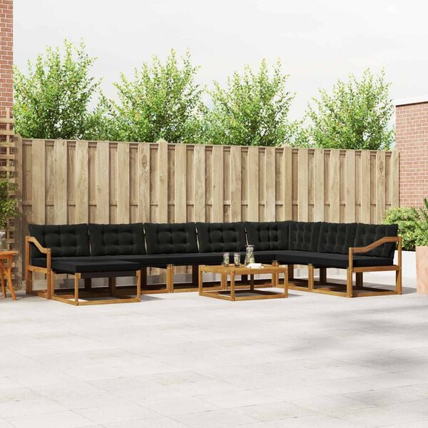 vidaXL &Uacute;ti s&oacute;fasett 9 pcs N&aacute;tt&uacute;rulegur og svartur Hrein akas&iacute;utr&eacute;