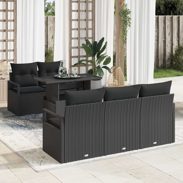 vidaXL Gar&eth;s&oacute;fa sett me&eth; p&uacute;&eth;i me&eth; geymslu 6 pcs Svartur Poly rattan