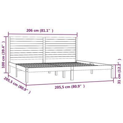 vidaXL Rúmgrind Hvít Gegnheil Viður 200x200 cm