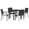 vidaXL Gar&eth;ur bor&eth;sett me&eth; p&uacute;&eth;i 5 pcs Svartur p&oacute;l&yacute;rattan