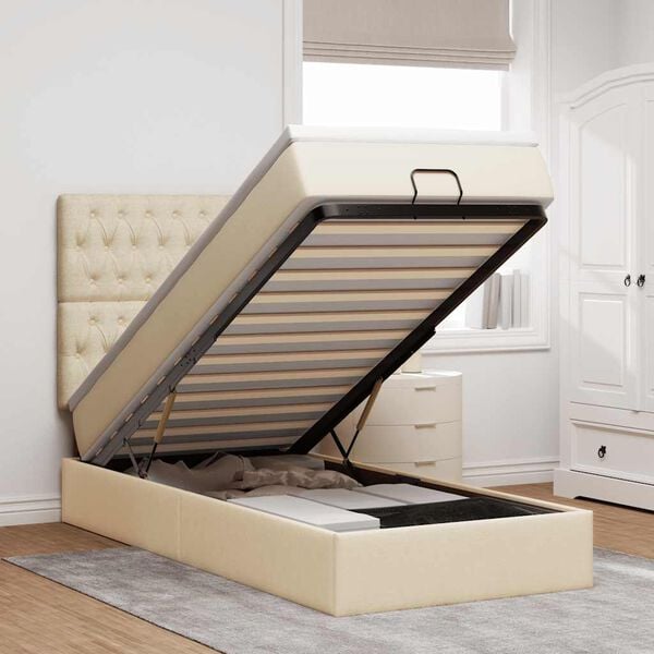 vidaXL Ottoman r&uacute;mgrind me&eth; d&yacute;nukremi 90x190 cm Efni