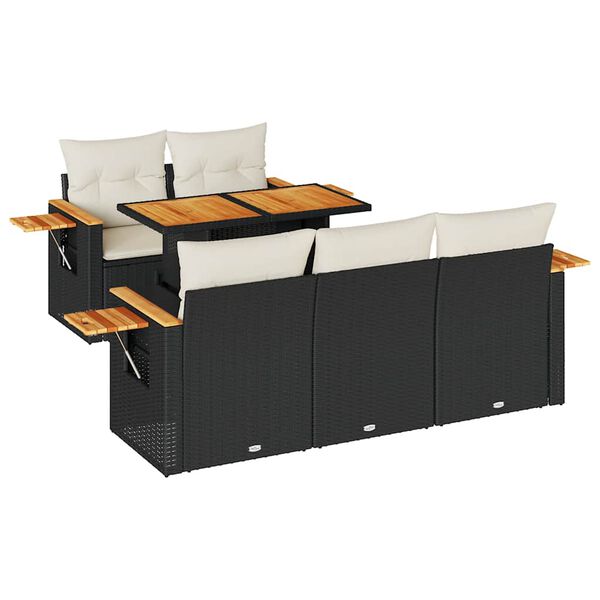 vidaXL 6 stykki gar&eth;s&oacute;fasett me&eth; p&uacute;&eth;um Black Poly Rattan Acacia