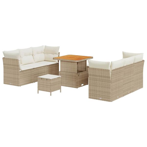 vidaXL Gar&eth;s&oacute;fa sett me&eth; p&uacute;&eth;i 9 pcs Beige og krem p&oacute;l&yacute;rattan