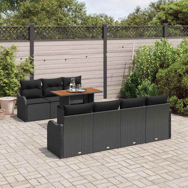 vidaXL Gar&eth;s&oacute;fa sett me&eth; geymslu 8 pcs Svartur Poly rattan