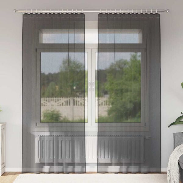 vidaXL Voile Gardínur með stangavasum 2 stk Svart