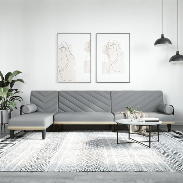vidaXL L-laga Svefns&oacute;fi 260x140x70 cm Lj&oacute;sgr&aacute;tt Tau&aacute;kl&aelig;&eth;i