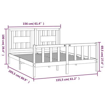 vidaXL Rúmgrind með Höfuðgafli 150x200 cm King Size Gegnheil Fura