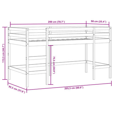 vidaXL Krakkakoja með Gluggatjöldum Bleikur 90x200 cm Gegnheil Fura