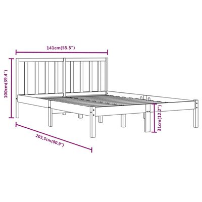 vidaXL Rúmgrind án Dýnu Svört 135x190 cm Gegnheil Fura