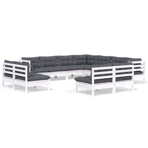 vidaXL 11 Parta Gar&eth;s&oacute;fasett me&eth; Sessum Hv&iacute;tt Gegnheil Furuvi&eth;ur