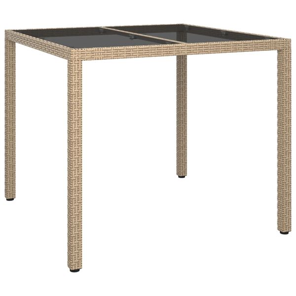 vidaXL Garðborð 90x90x75 cm Hert Gler og Pólýrattan Drappað