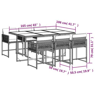 vidaXL 7 Hluta Garðborðsett með Sessum Drappað Pólýrattan