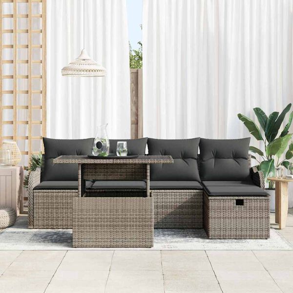 vidaXL Gar&eth;s&oacute;fa sett me&eth; p&uacute;&eth;i me&eth; geymslu 6 pcs Gr&aacute;r Poly rattan