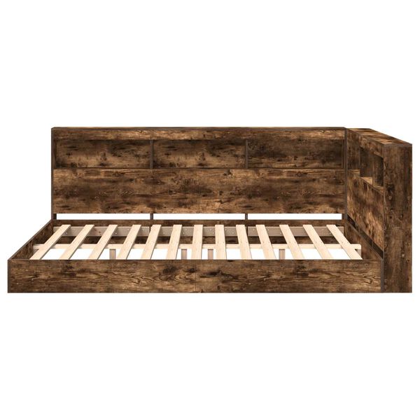 vidaXL B&oacute;kask&aacute;pur&uacute;m me&eth; geymslu Reykt eik 140 x 200 cm Samsettur vi&eth;ur