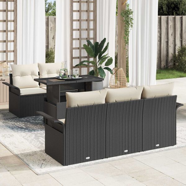 vidaXL Gar&eth;s&oacute;fa sett me&eth; p&uacute;&eth;i me&eth; geymslu 6 pcs Svartur Poly Rattan