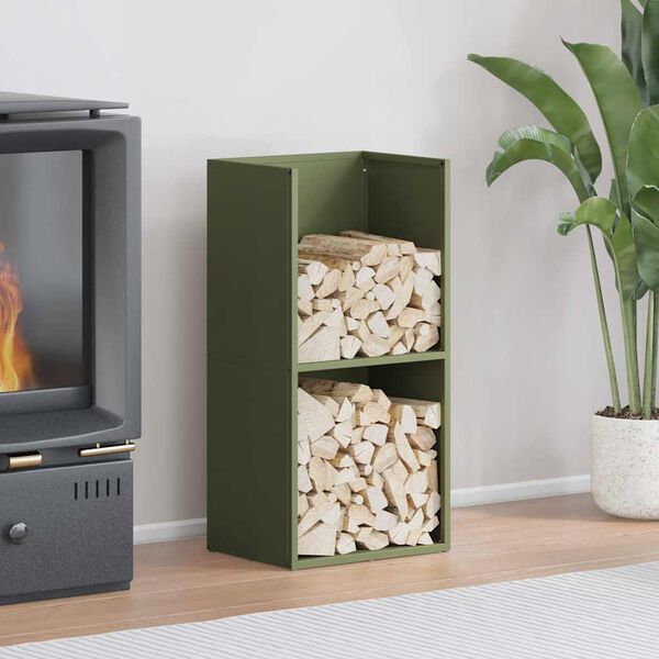 vidaXL Eldiviðargrind Olive Green 40x30x80 cm Kaldvalsað stál