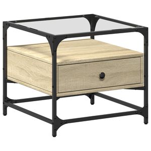 vidaXL S&oacute;fabor&eth; me&eth; Glerpl&ouml;tu Sonoma Eikarlitur 50x50x45 cm St&aacute;l