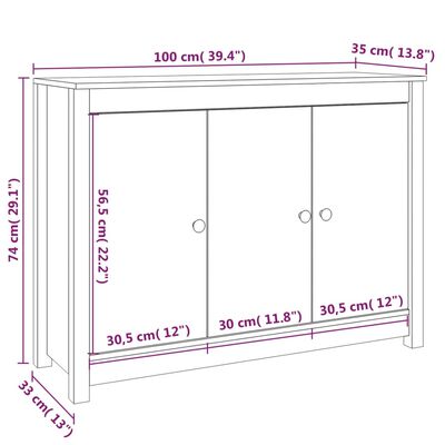 vidaXL Skenkur Hvítur 100x35x74 cm Gegnheil Fura