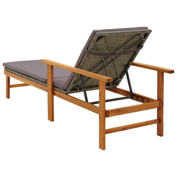 vidaXL S&oacute;lbekkur me&eth; Sessu P&oacute;l&yacute;rattan og Gegnheill Akas&iacute;uvi&eth;ur Gr&aacute;r