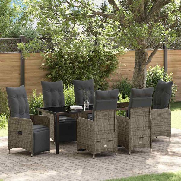 vidaXL Gar&eth;ur bor&eth;sett me&eth; p&uacute;&eth;i 7 pcs Drapplita&eth;ur Poly rattan