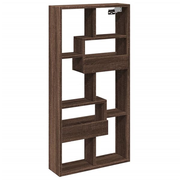 vidaXL Veggfestur Sk&aacute;pur Br&uacute;n Eik 50x15x100 cm Samsettur Vi&eth;ur