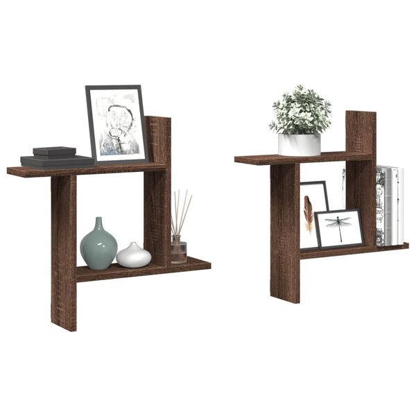 vidaXL Veggfestar Kubbahillur 2 stk. Brúnn Eikarlitur 50x12x50 cm