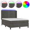 vidaXL H&oacute;lfa&eth; Springr&uacute;m me&eth; D&yacute;nu&LED D&ouml;kkgr&aacute;tt 140x190 cm Flauel