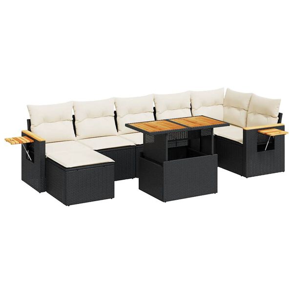 vidaXL 8 stykki gar&eth;s&oacute;fasett me&eth; p&uacute;&eth;um Black Poly Rattan Acacia