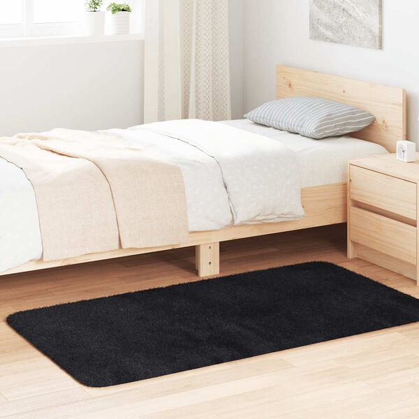 vidaXL R&yacute;jamotta me&eth; H&aacute;u Flosi NAVARRA Svartur 80x150 cm Polyester