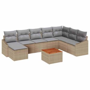 vidaXL Gar&eth;s&oacute;fa sett me&eth; geymslu 9 pcs Beige og lj&oacute;sgr&aacute;r p&oacute;l&yacute;rattan
