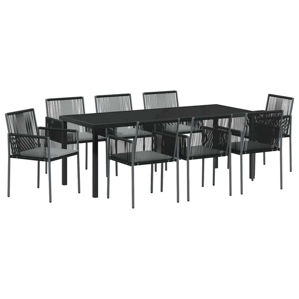 vidaXL Gar&eth;ur bor&eth;sett 9 pcs Svartur PE rattan