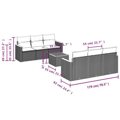 vidaXL 7 Hluta Garðsófasett með Sessum Drapplitað Pólýrattan