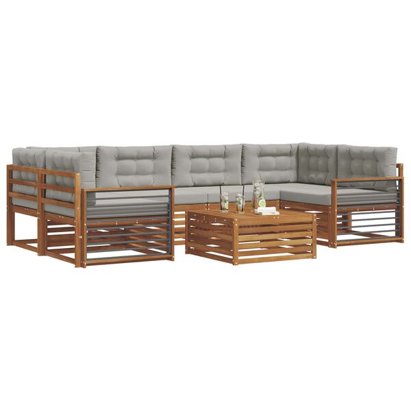 vidaXL &Uacute;ti s&oacute;fasett me&eth; p&uacute;&eth;i 7 pcs N&aacute;tt&uacute;rulegt og Lj&oacute;st Gr&aacute;tt