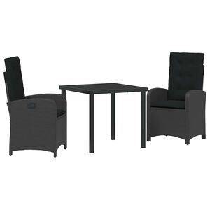vidaXL Gar&eth;ur bor&eth;sett me&eth; p&uacute;&eth;i 3 pcs Svartur p&oacute;l&yacute;rattan