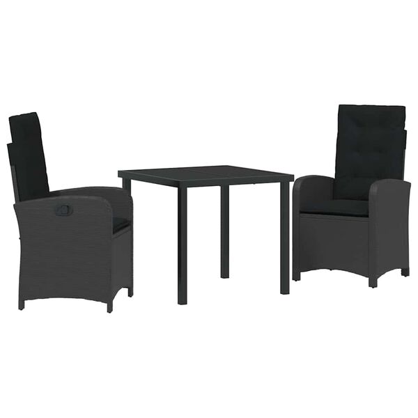 vidaXL Gar&eth;ur bor&eth;sett me&eth; p&uacute;&eth;i 3 pcs Svartur p&oacute;l&yacute;rattan
