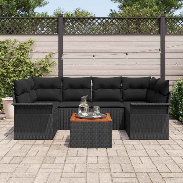 vidaXL Garðsófa sett 7 pcs Svartur Poly rattan