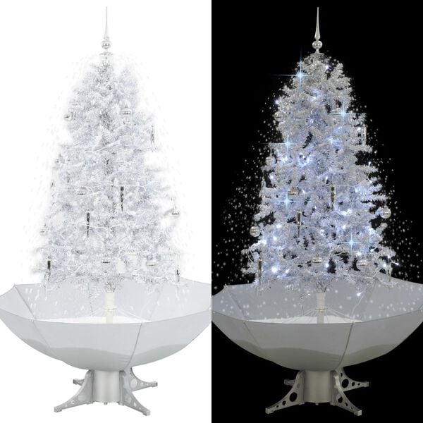 284336 vidaXL Snowing Christmas Tree with Umbrella Base White 170 cm
