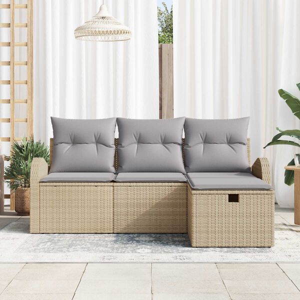vidaXL S&oacute;fasett me&eth; p&uacute;&eth;i 4 pcs Beige og lj&oacute;sgr&aacute;r p&oacute;l&yacute;rattan