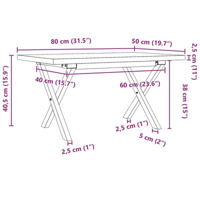 vidaXL Sófaborð X-grind 80x50x40,5 cm Gegnheil Fura og Steypujárn