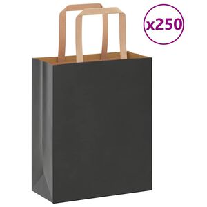 vidaXL Pappírspokar 250 stk með Handföngum Svartir 18x8x22 cm