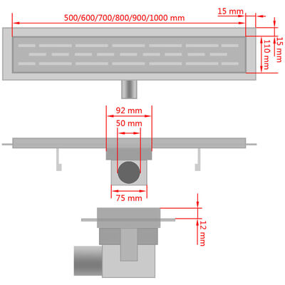 vidaXL Línulegt Sturtufrárennsli Sápukúlur 930x140 mm Ryðfrítt Stál