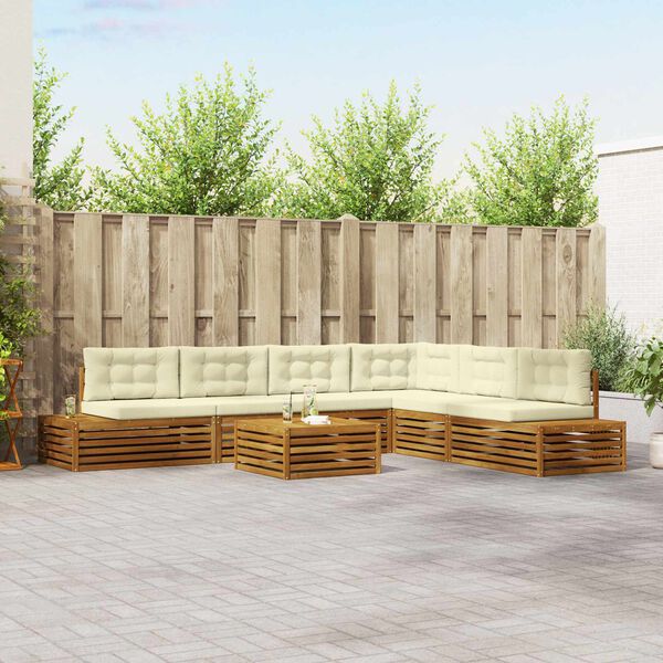 vidaXL &Uacute;ti s&oacute;fasett me&eth; p&uacute;&eth;i 7 Stykki N&aacute;tt&uacute;rulegt og Krem