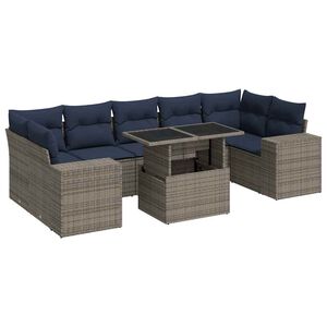 vidaXL 8 stykki gar&eth;s&oacute;fasett me&eth; p&uacute;&eth;um Grey Poly Rattan Acacia